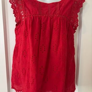 Knox Rose Red Eyelet Lace Blouse